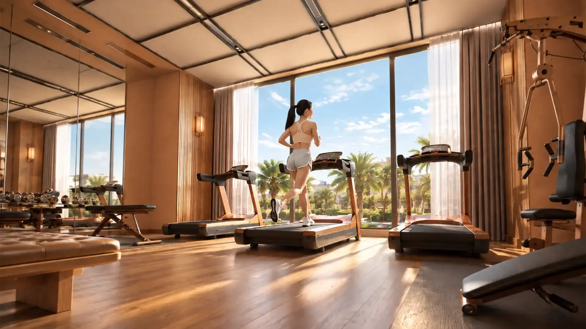 Phòng gym nhìn ra thành phố