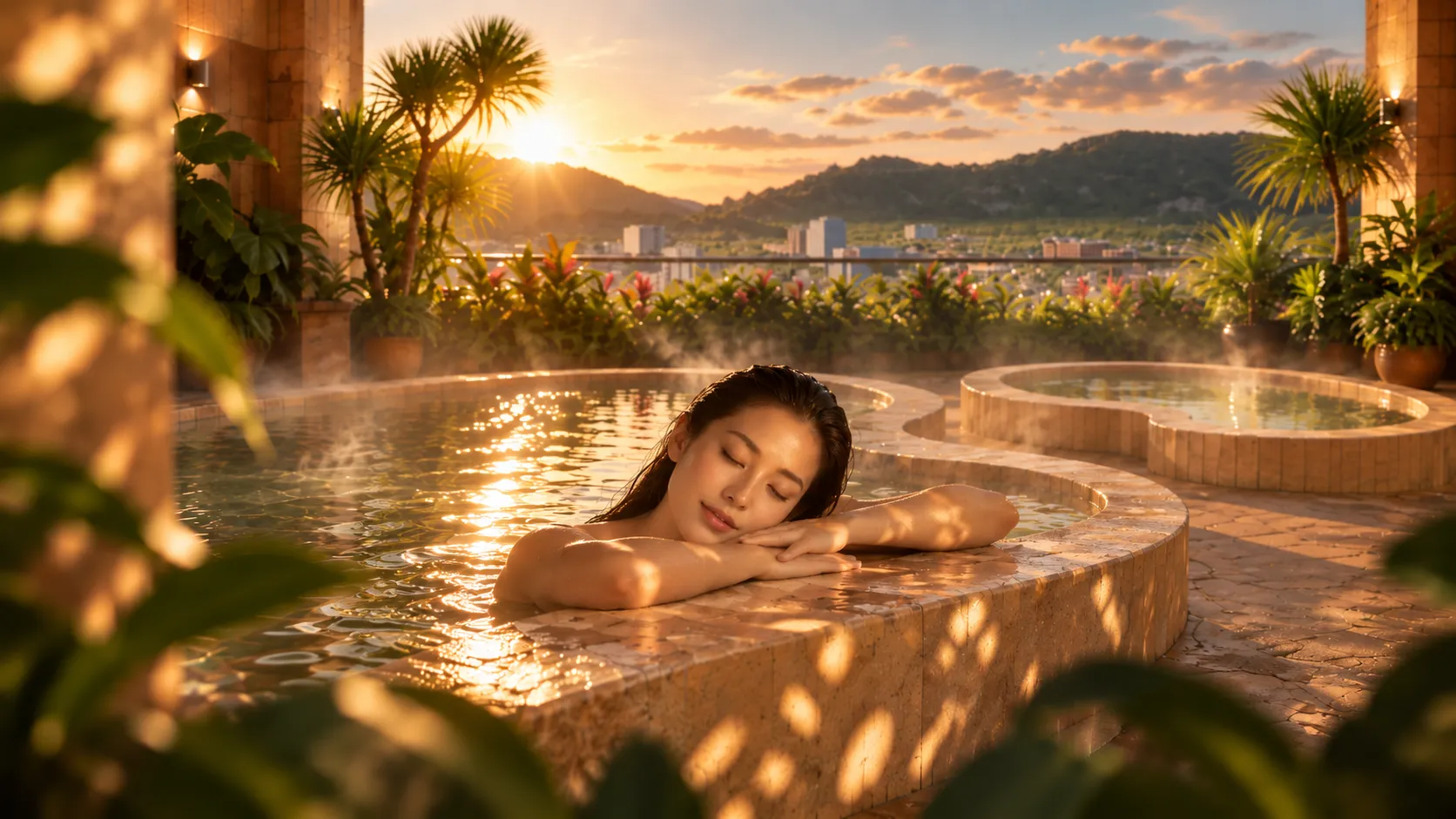 Ngâm onsen ngắm hoàng hôn